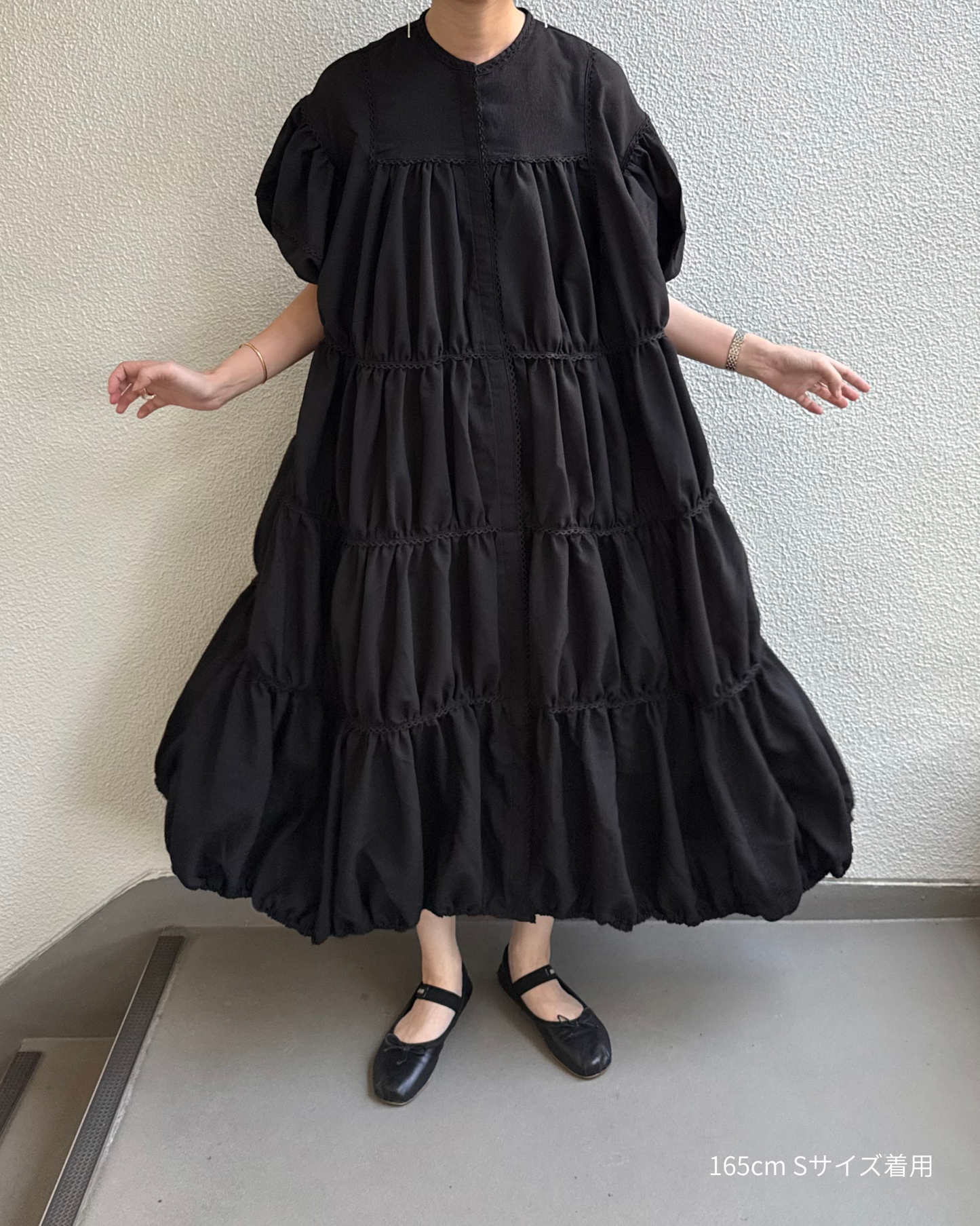 ginghamless patchwork volume onepiece – black