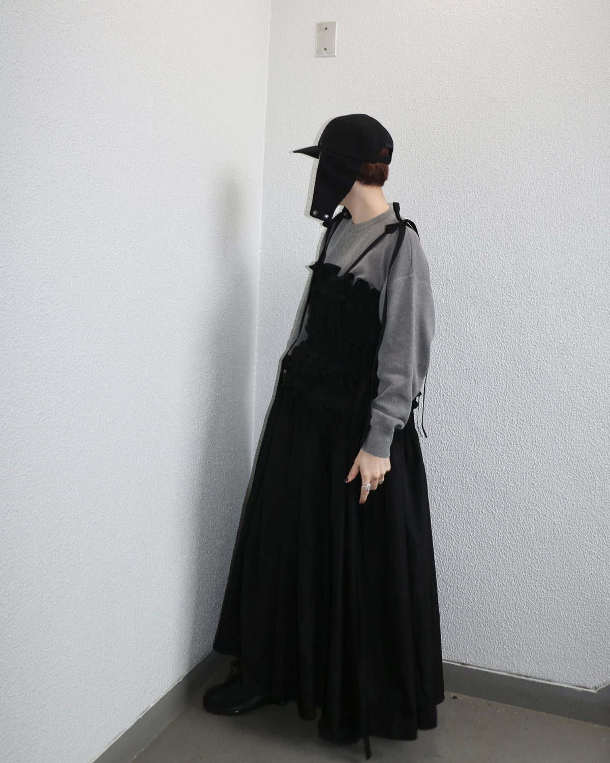 cami ribbon frill onepiece - black