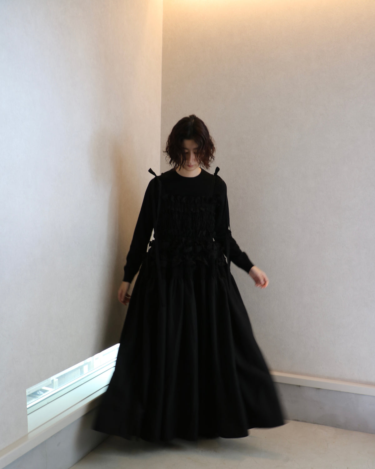 cami ribbon frill onepiece - black
