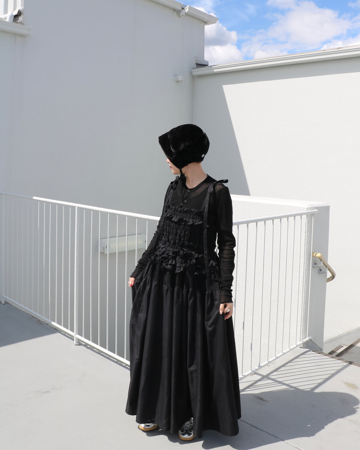 cami ribbon frill onepiece - black