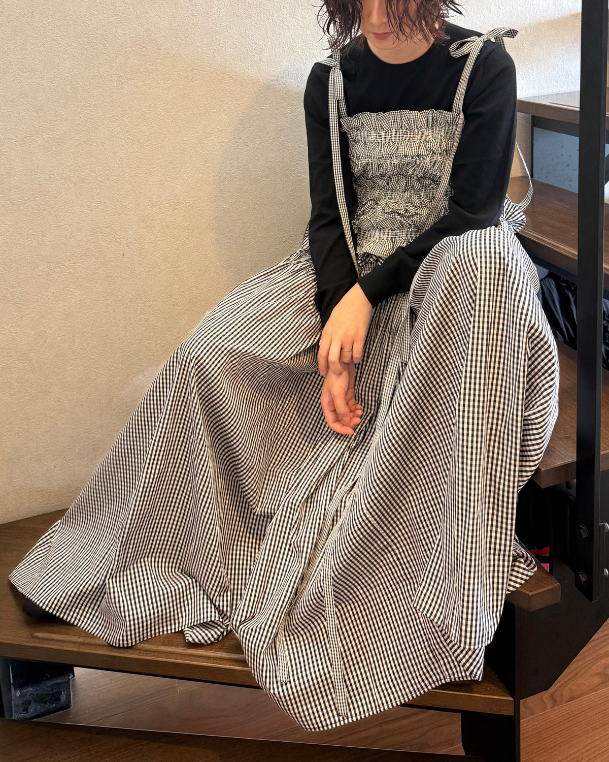 gingham cami ribbon frill onepiece