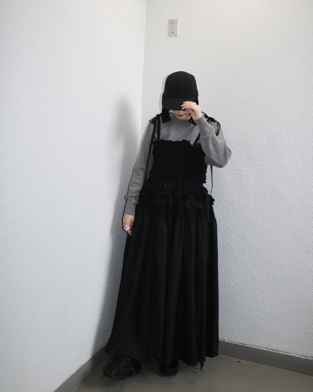 cami ribbon frill onepiece - black