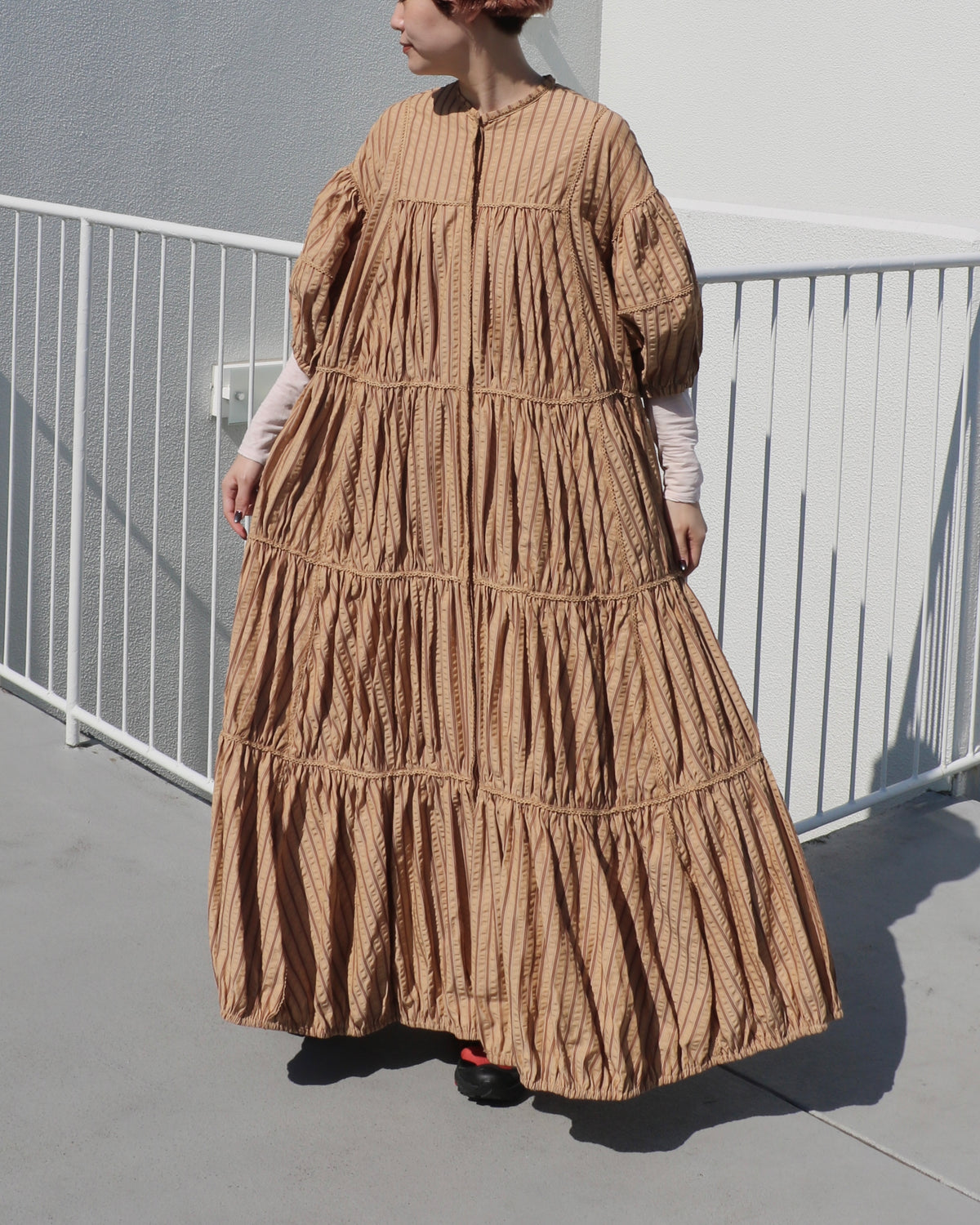 stripe volume onepiece – beige