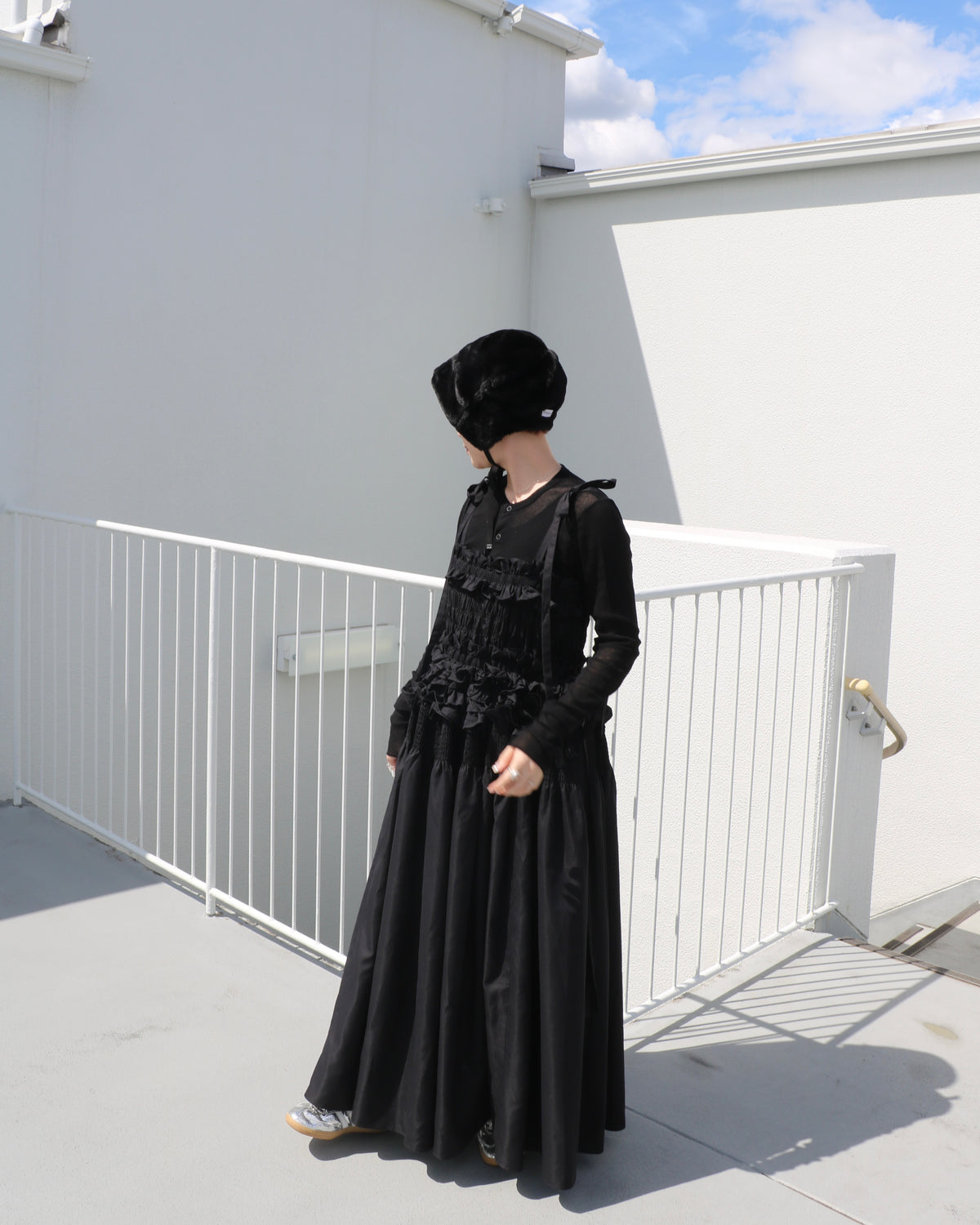 cami ribbon frill onepiece - black