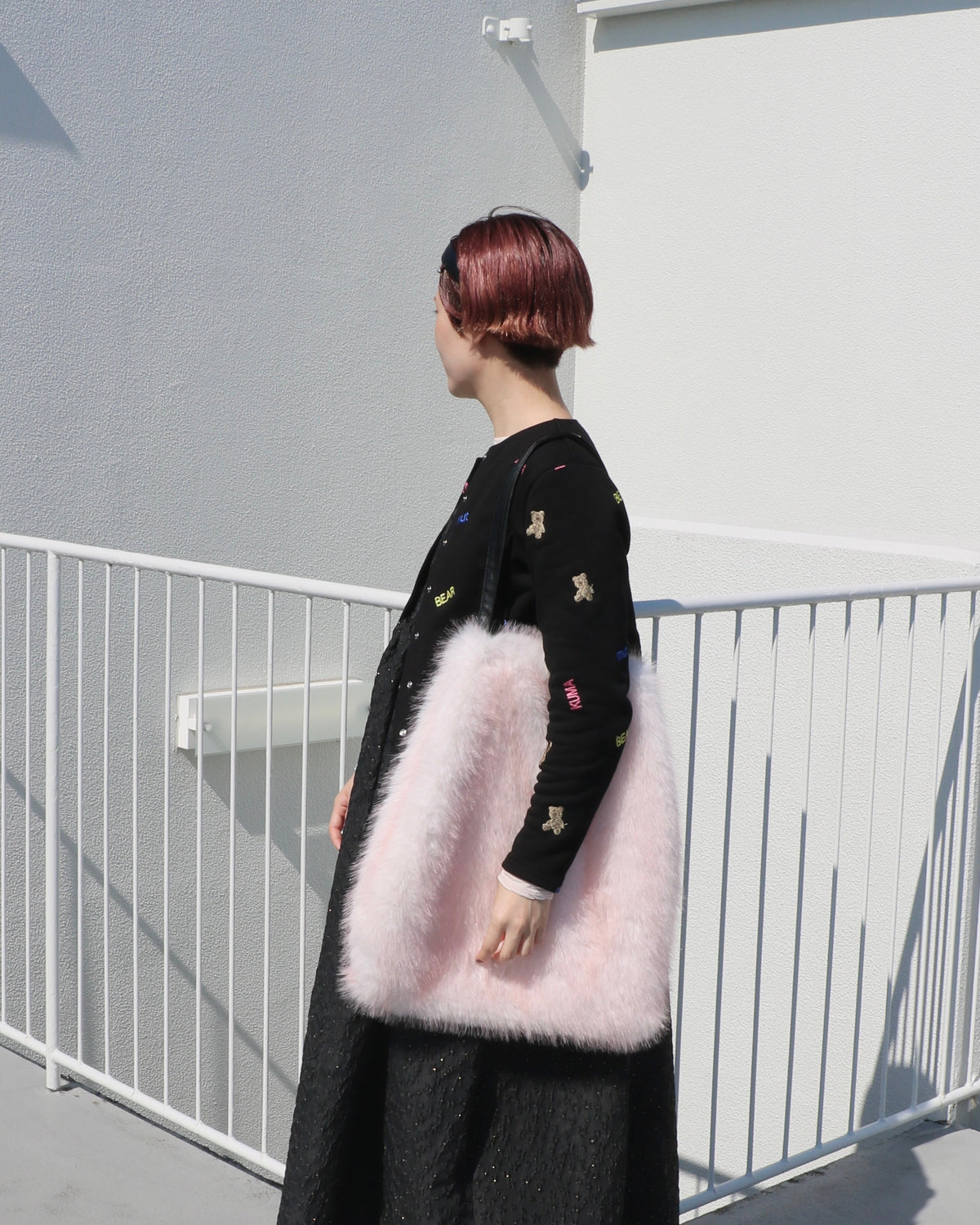 reversible kuma fur bag - pink