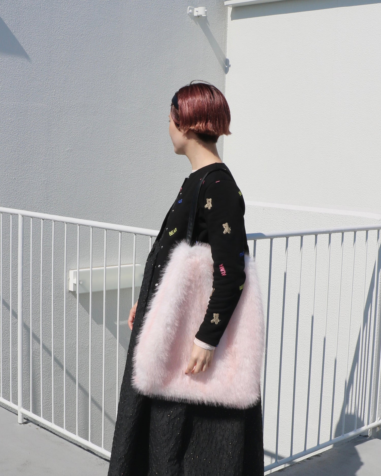 reversible kuma fur bag - pink