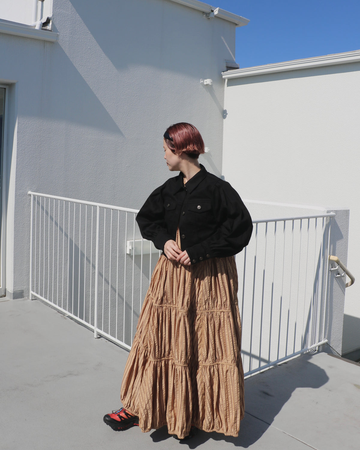 stripe volume onepiece – beige