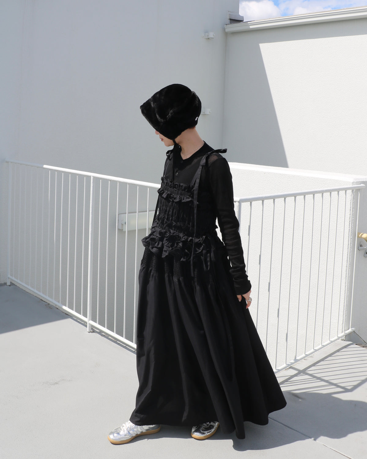 cami ribbon frill onepiece - black