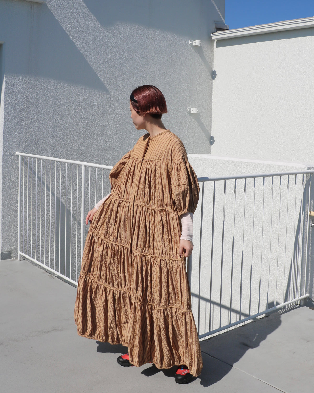 stripe volume onepiece – beige