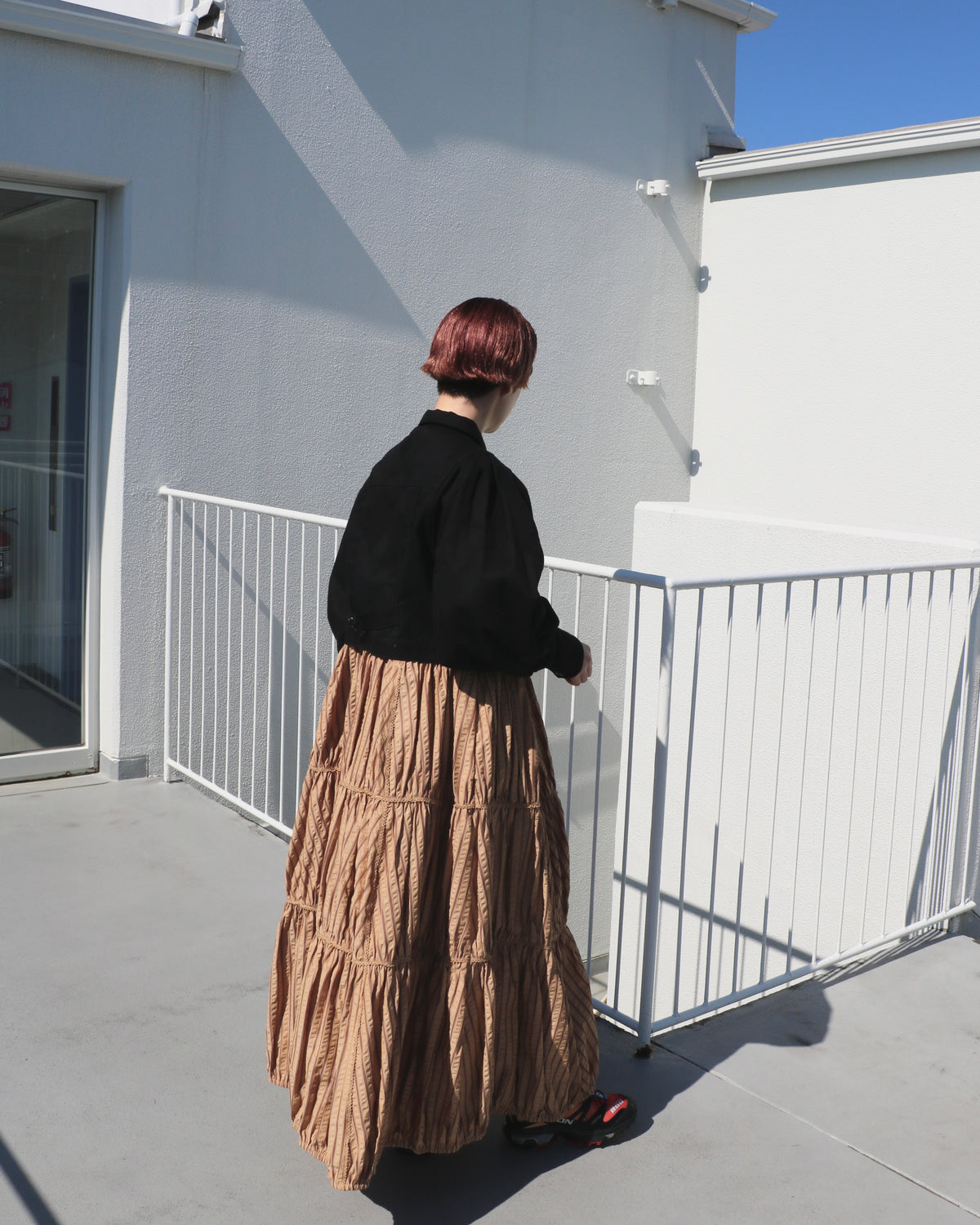 stripe volume onepiece – beige