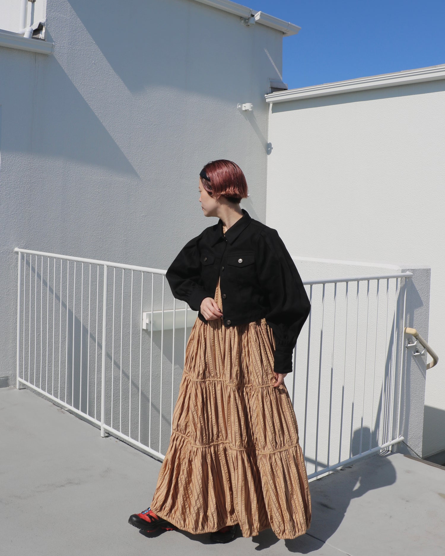 stripe volume onepiece – beige
