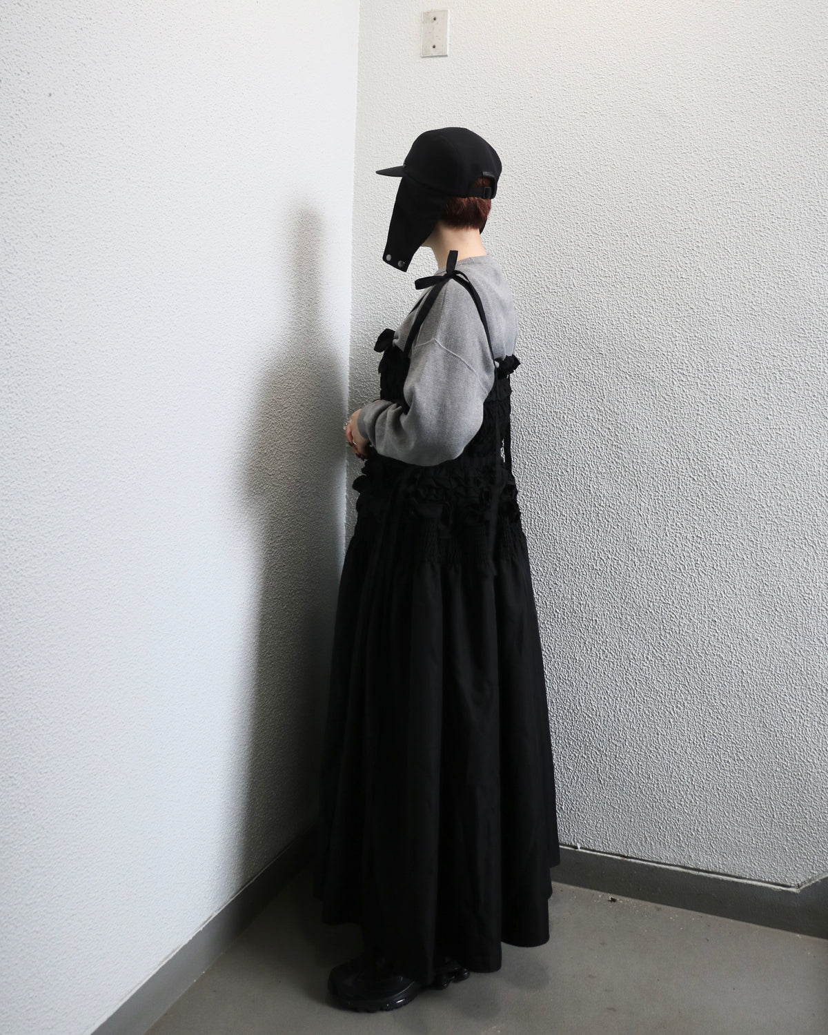 cami ribbon frill onepiece - black
