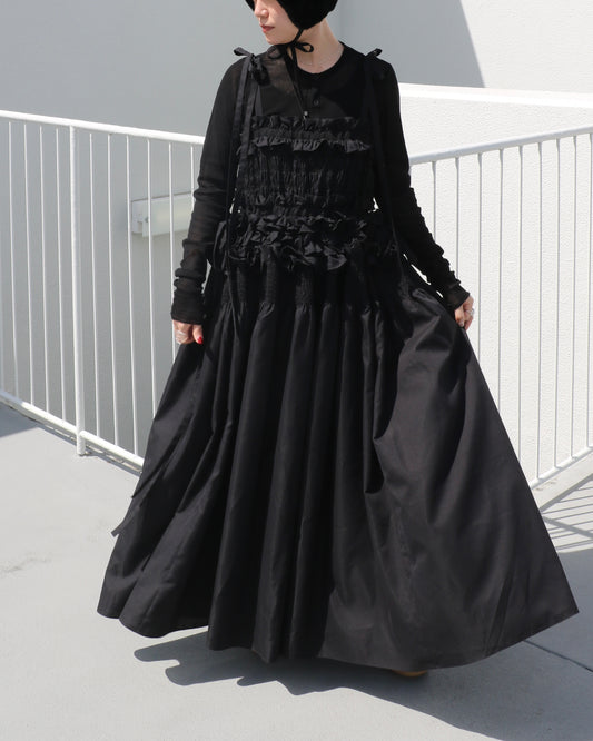 cami ribbon frill onepiece - black