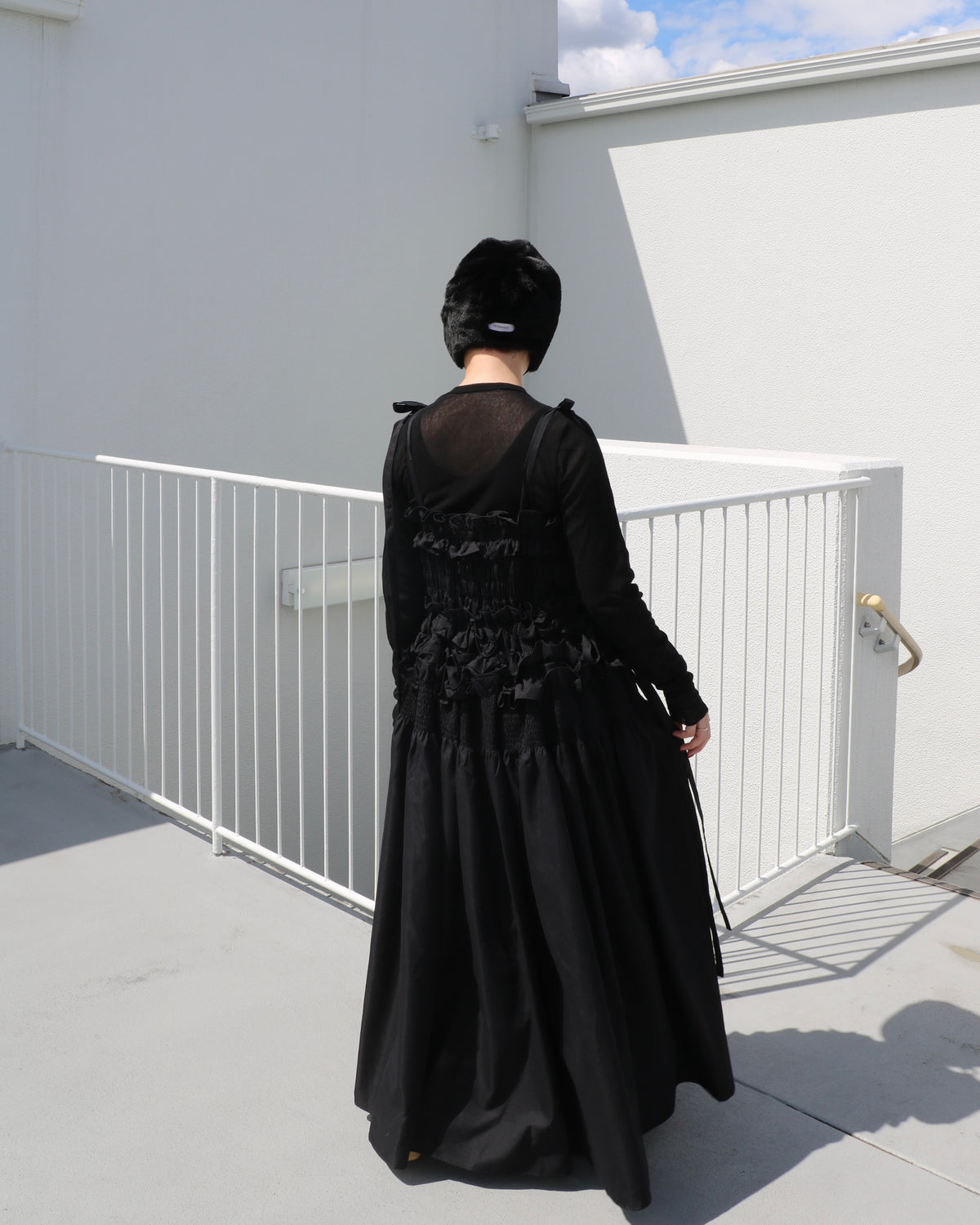 cami ribbon frill onepiece - black