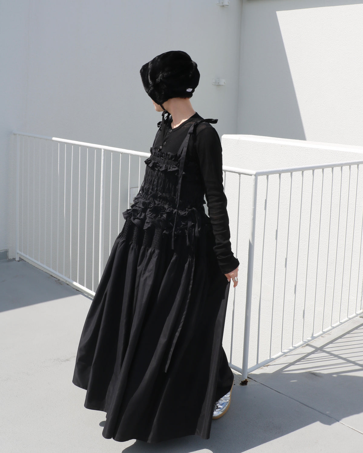 cami ribbon frill onepiece - black