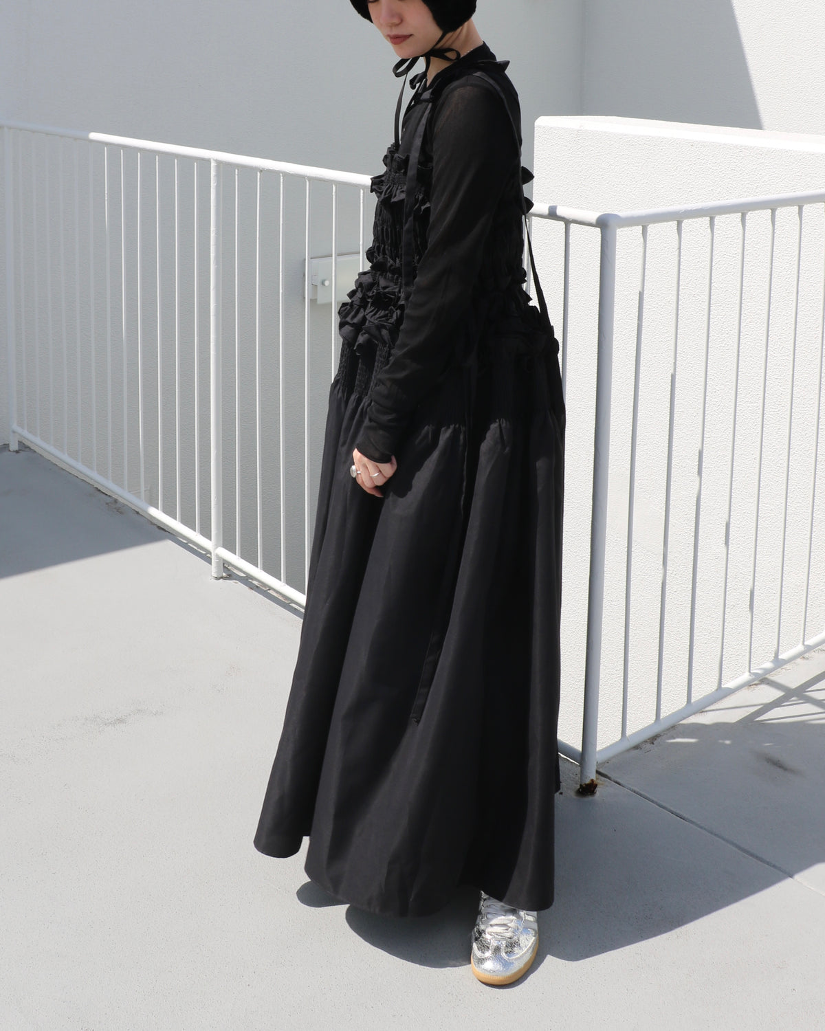 cami ribbon frill onepiece - black