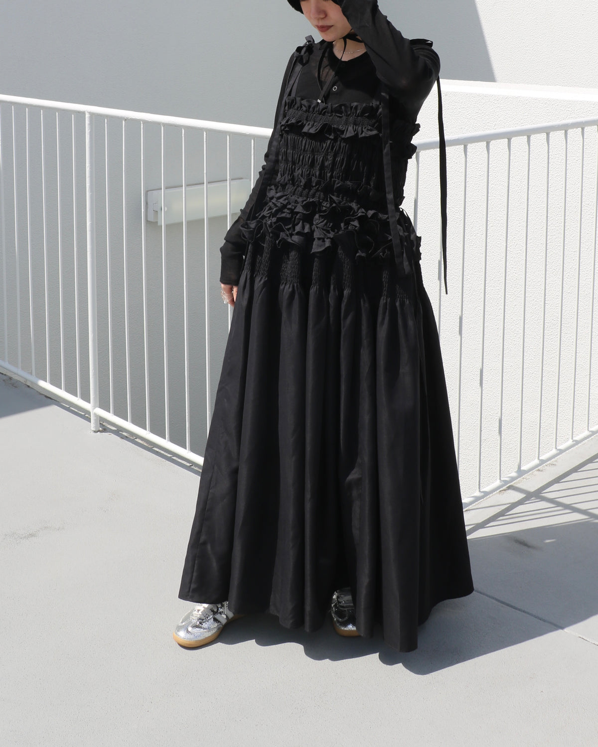cami ribbon frill onepiece - black