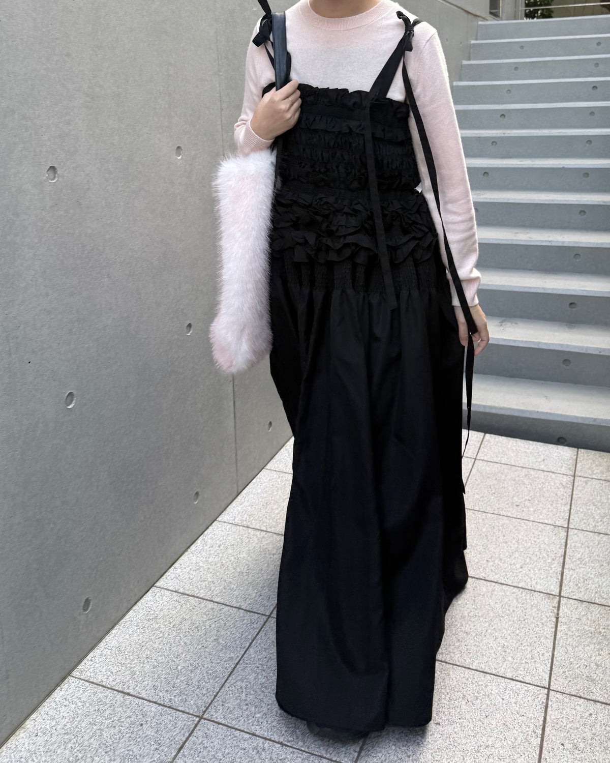 cami ribbon frill onepiece - black