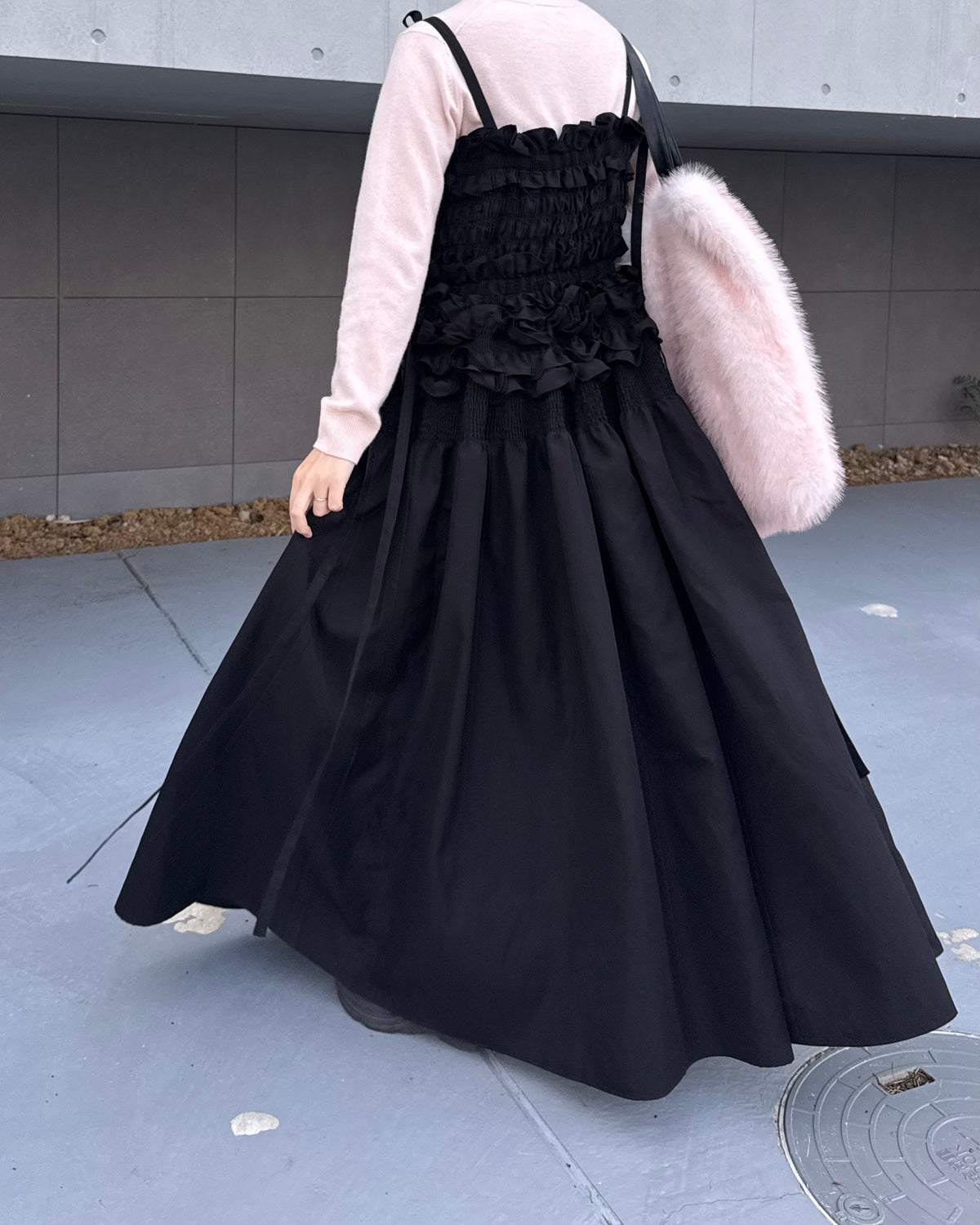 cami ribbon frill onepiece - black