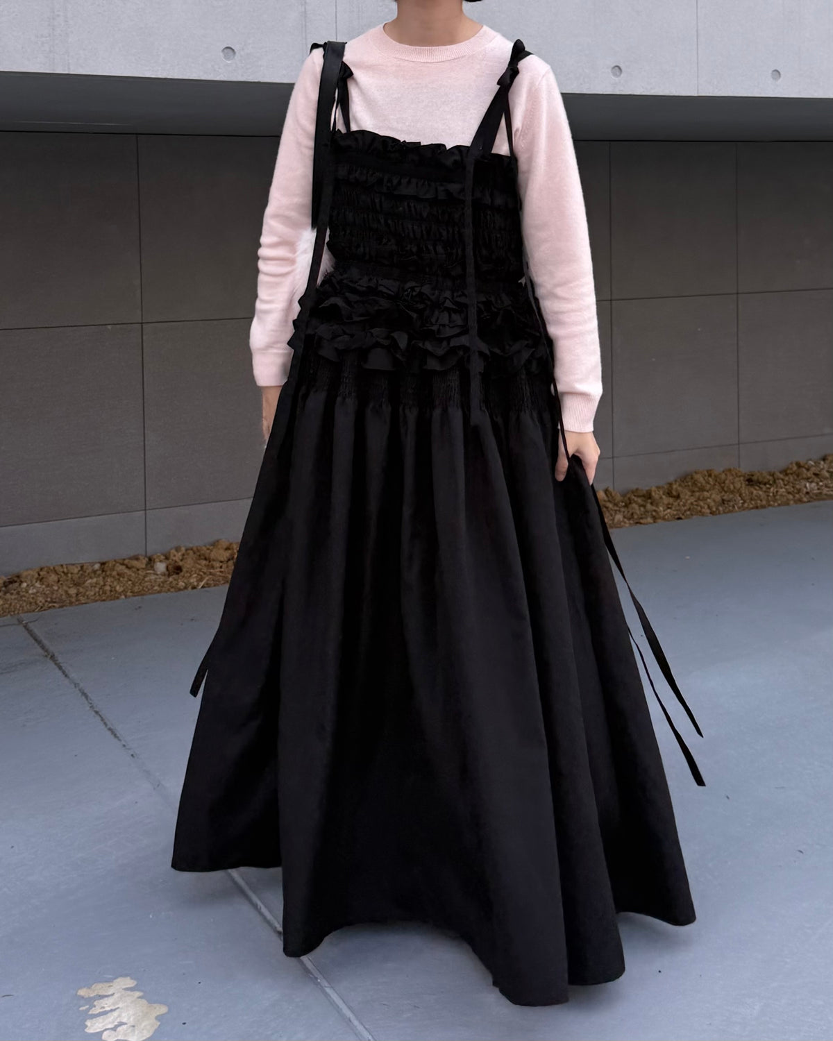 cami ribbon frill onepiece - black