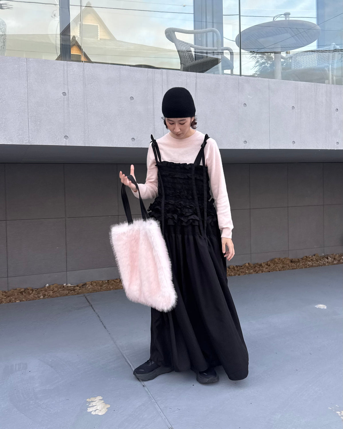 cami ribbon frill onepiece - black