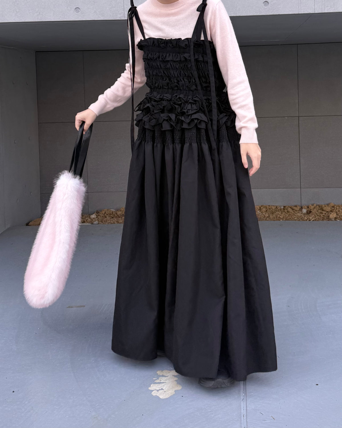 cami ribbon frill onepiece - black