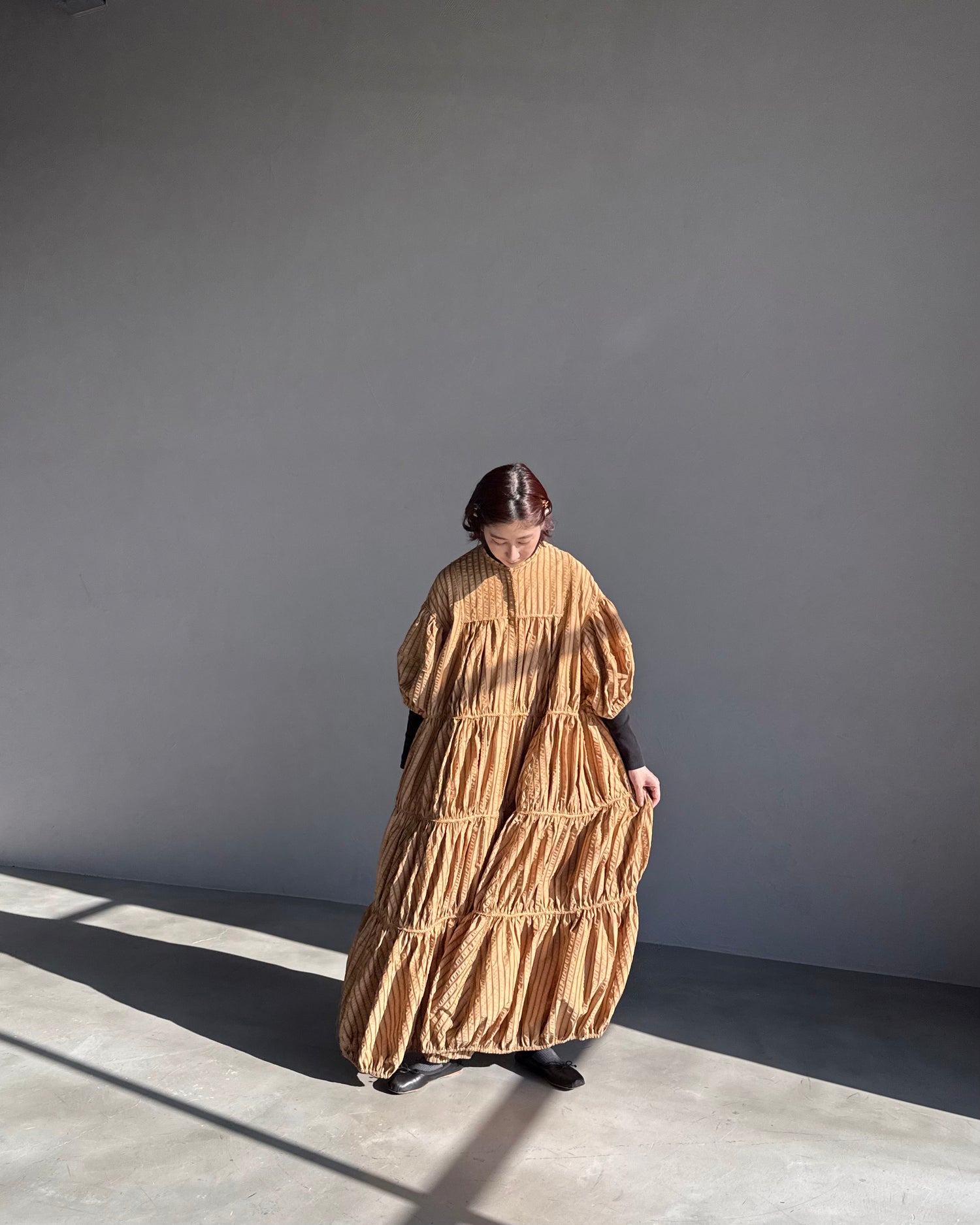 stripe volume onepiece – beige