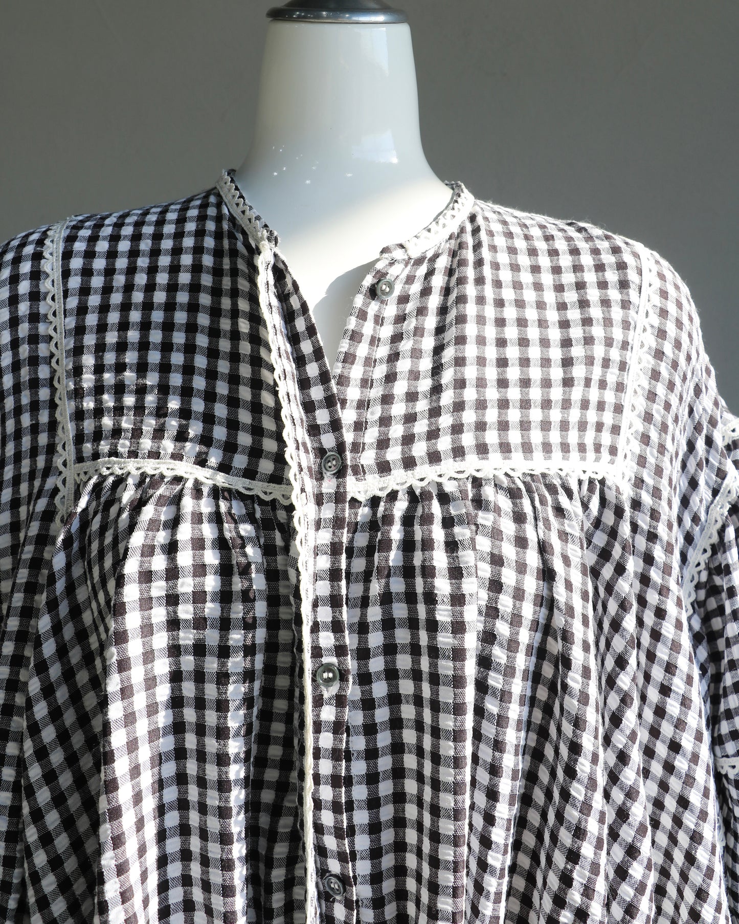 【預購】格紋拼布洋裝 – 白 × 黑